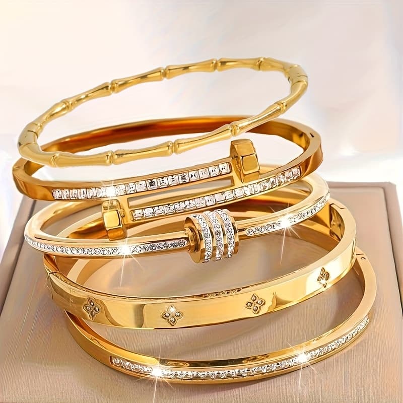 TEMU 5pcs High-quality Elegant Style Stainless Steel Bracelet On Casual Holidays And Formal Occasions