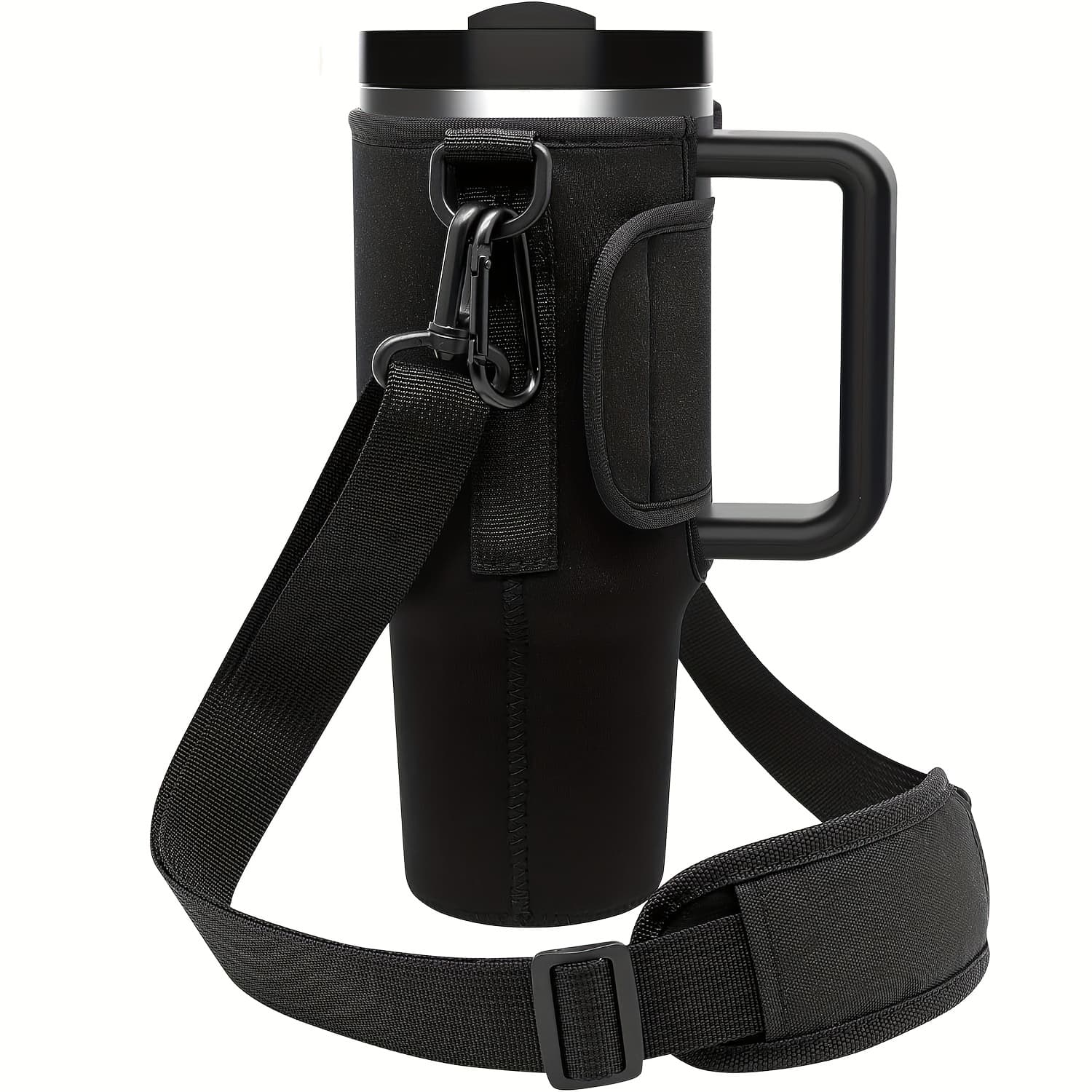 TEMU Carrier Bag For 40/30 Oz Tumblers, Featuring A Water Pouch With An Adjustable Shoulder Strap And Safety , Made Of Neoprene, Perfect For Hiking, Traveling, And Camping. Black Accessory