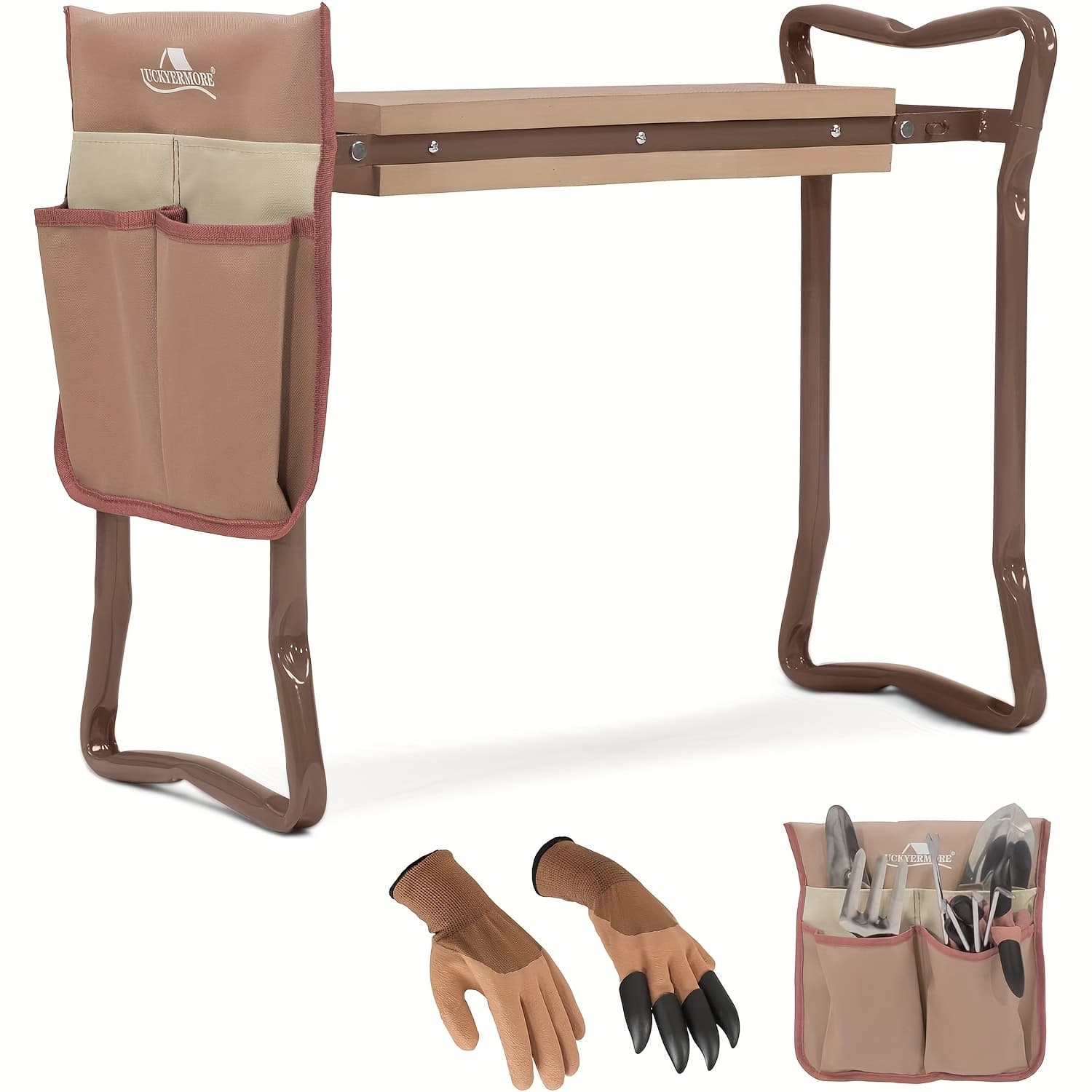 TEMU Luckyermore Garden Kneeler And Seat, Garden Folding Bench With Tool Pocket, Garden Gloves And Kneeling Pad