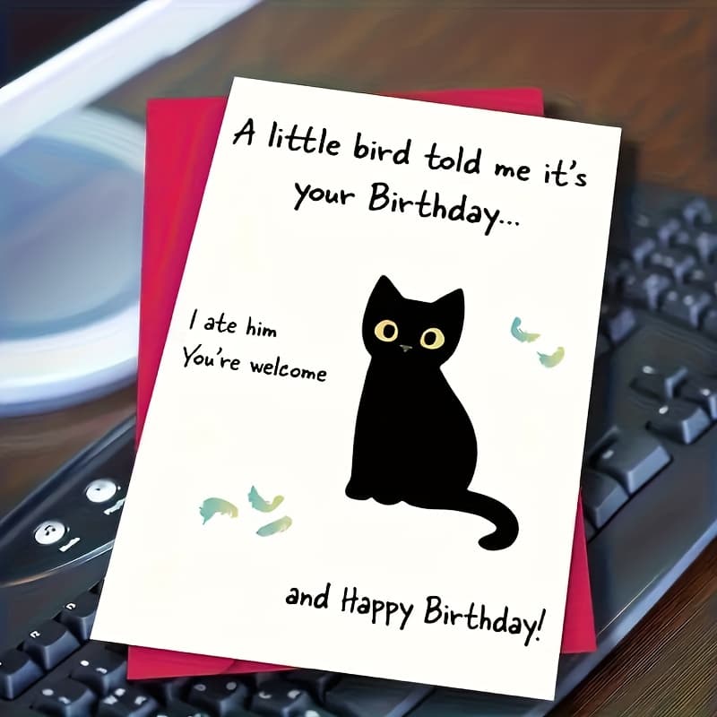 TEMU Set Of 4 (2 Birthday Cards + 2 Envelopes) Whimsical Cat Birthday Card - A Funny Birthday Greeting For Everyone - Ideal For Christmas, Valentine's Day, And New Year Presents