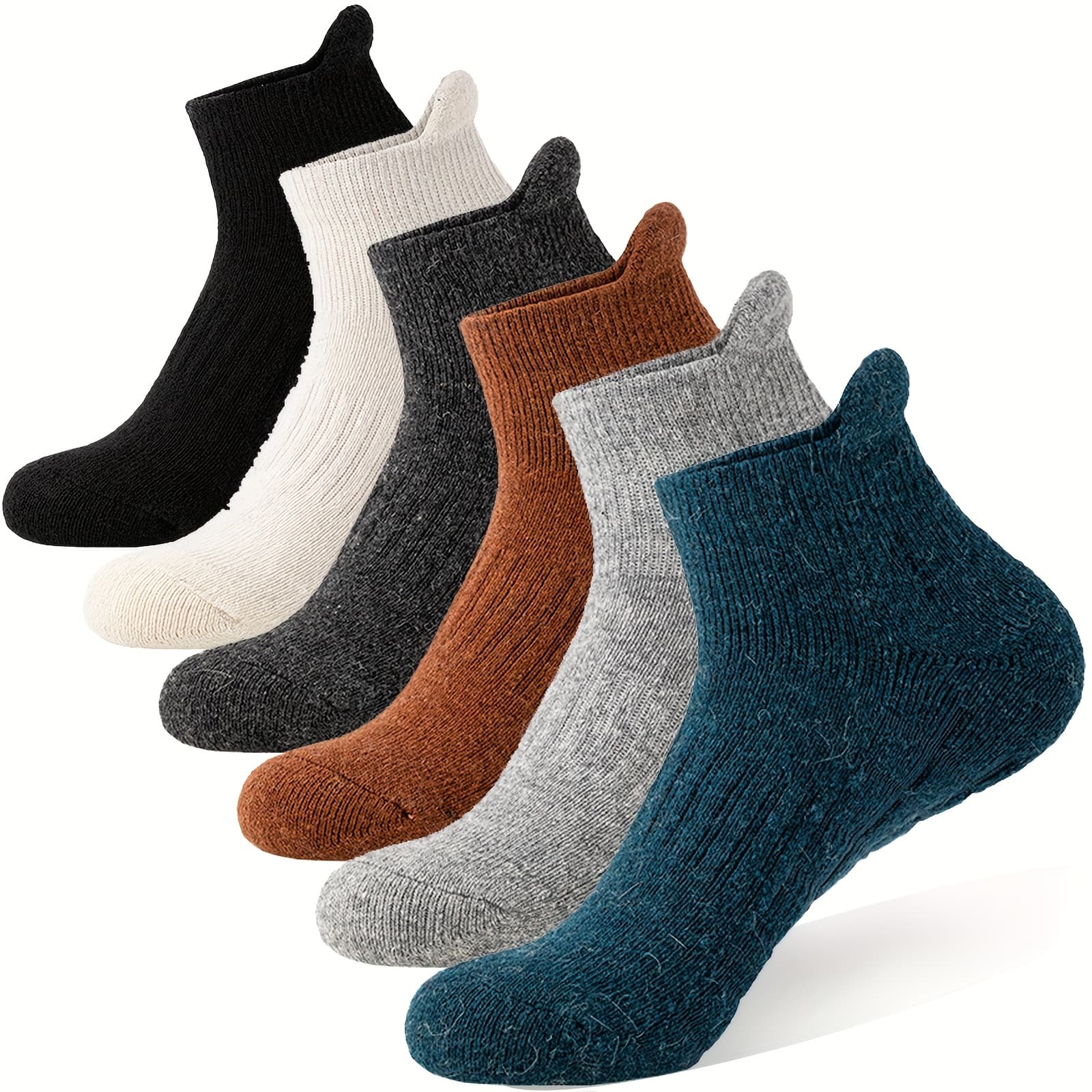 TEMU 6 Pairs Merino Wool Ankle Hiking Running Socks Compression Thick Cushion Breathable No Show Socks For Men Women