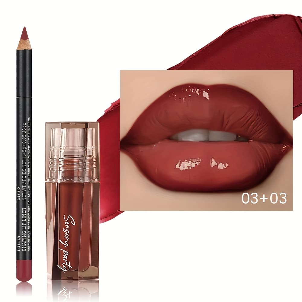 TEMU Hydrating Lip Gloss & Lip Liner Set - Define Your Lips With , Look For Any Occasion, Perfectly Versatile For Makeup Style! Christmas Gifts, Christmas Presents For Mom/partner