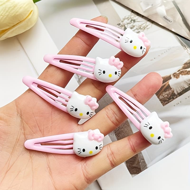 TEMU 5pcs/12pcs Adorable Hello Kitty Decorative Hair Clips, Cute Bang Clips, Barrettes For Women And Daily Use, Halloween