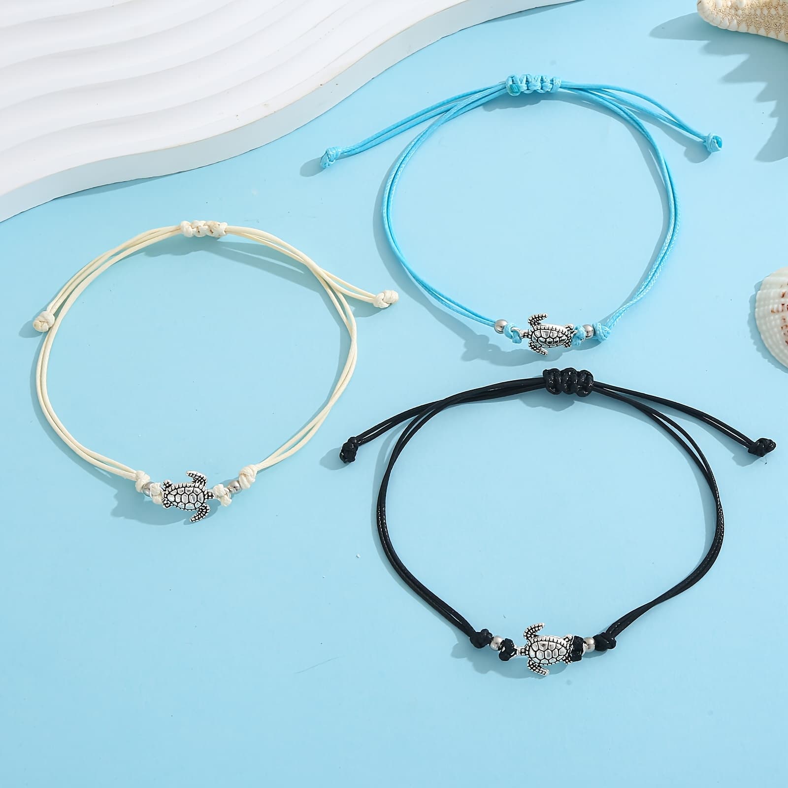 TEMU 3pcs Vintage Sea Turtle Anklet Set, Bohemian Style, Hand-woven And Adjustable - Perfect For Women' Sunbathing Outfits, A Thoughtful Gift Set