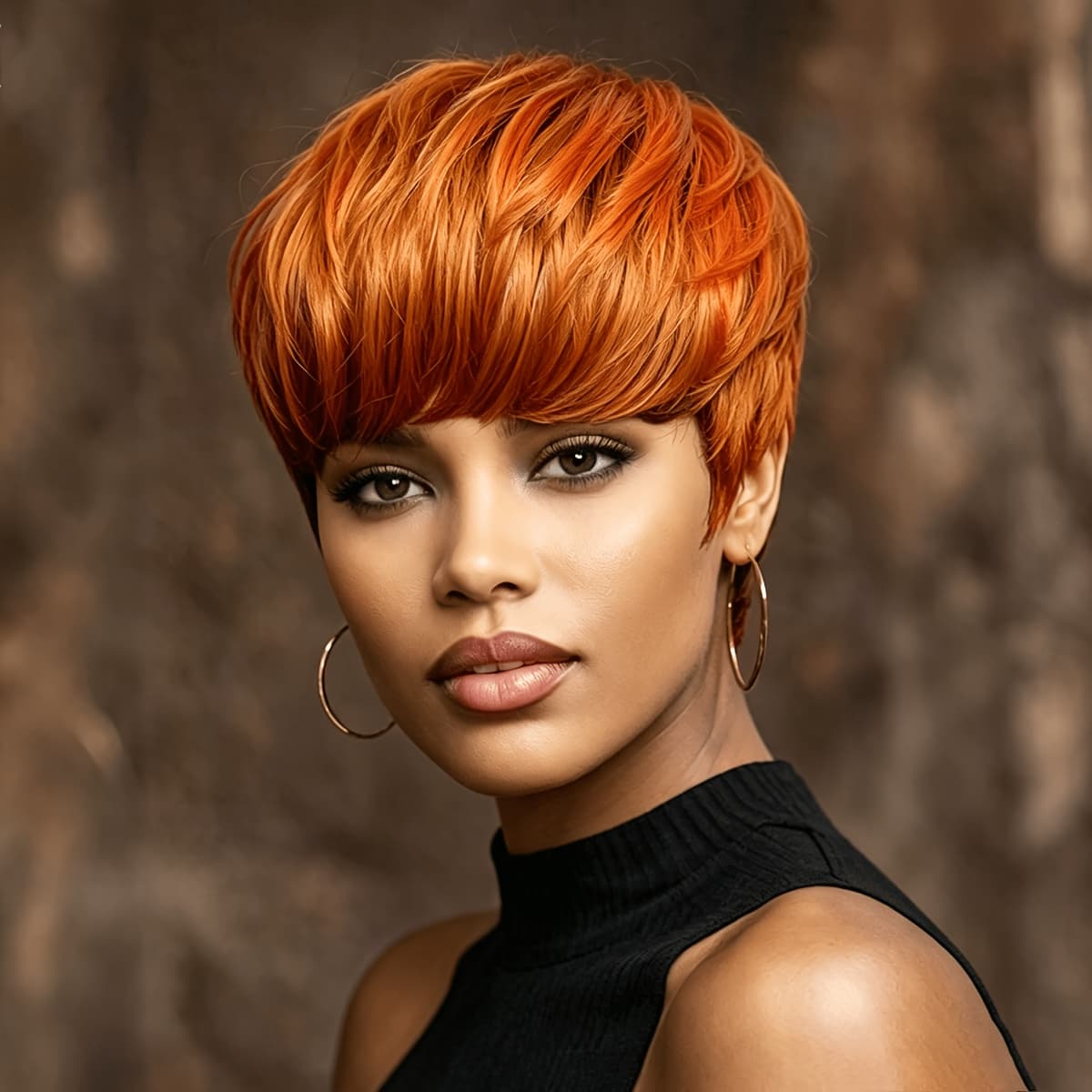 TEMU Nicelatus Short Brown Wigs Mixed Orange Bangs Short Hairstyles Short Cut Wig Synthetic Wigs For Women Short Hair Wigs For Halloween, Christmas Party, Music Festival