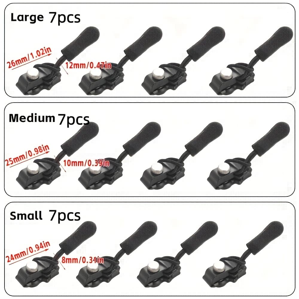 TEMU 21pcs Set - Includes 3 Sizes Detachable Zipper Replacement, Fixes Bags, Jackets, Apparel, Shoes And Boots - Locks Zippers Without Tools, Home Metal Zipper Components