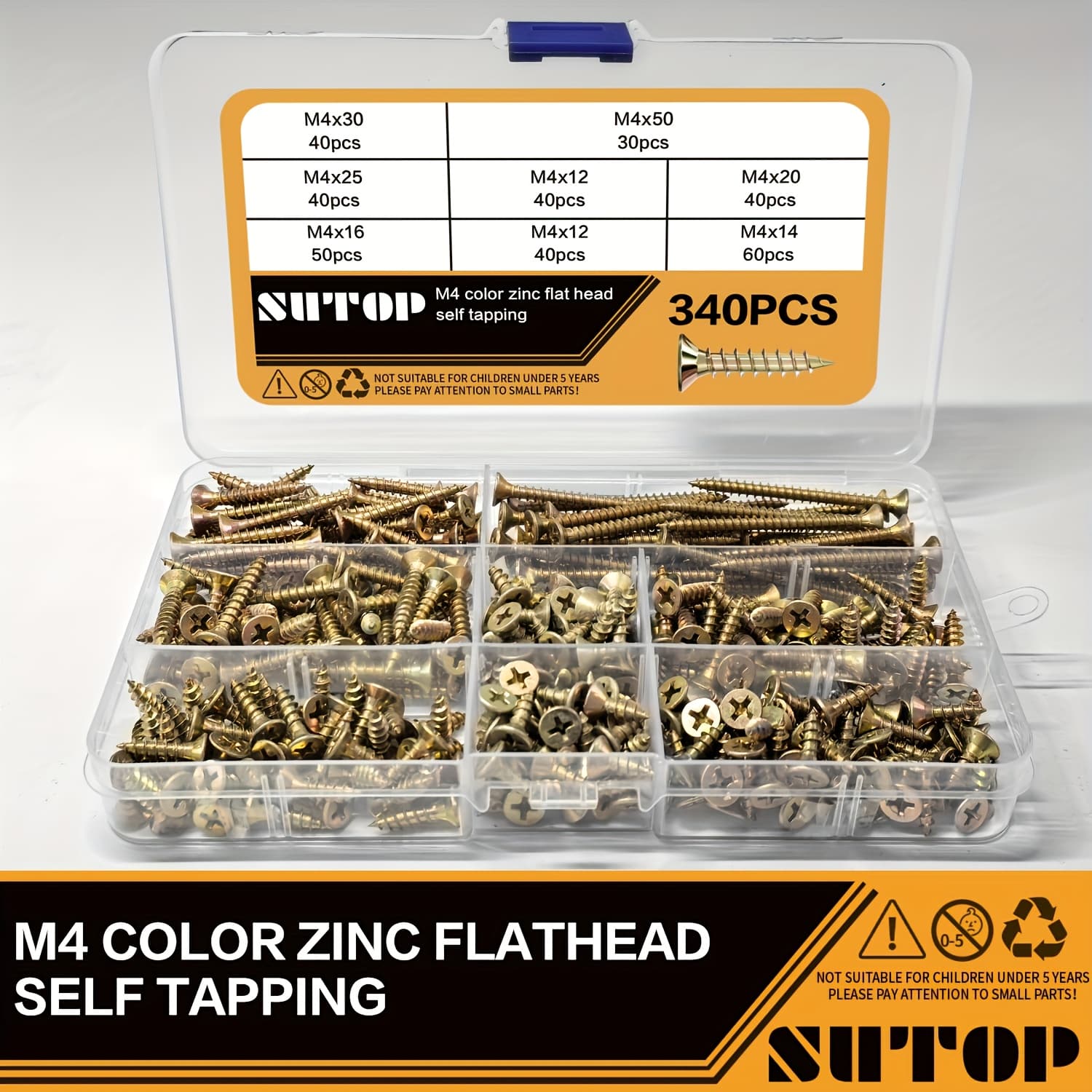 TEMU 340pcs M3. 5/m4/m5, Pgduck 304 Stainless Steel Fiber Nails Wood Screws Diy Set And Yellow Coating Effectively Protect The Screws From