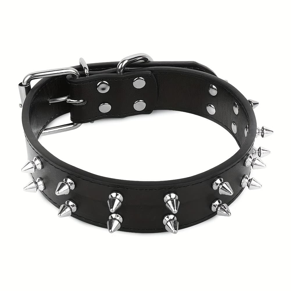 TEMU Synthetic Leather Dog Collar Dog Collar Spikes Rivets Head Cowhide Anti-bite Dog Collar- Fashionable Dog Training Collar With Rivets Soft And Adjustable For Medium And Large Pets