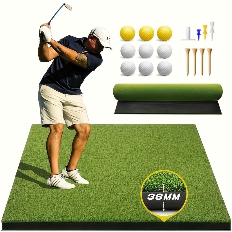 TEMU Golf Hitting Mat, 5x4ft Golf Training Mat For Indoor Outdoor Practice, High- Elite Artificial Grass Simulator Turf Mat For Chipping Swing Driving Training, Golf Gifts For Golfer Men Women