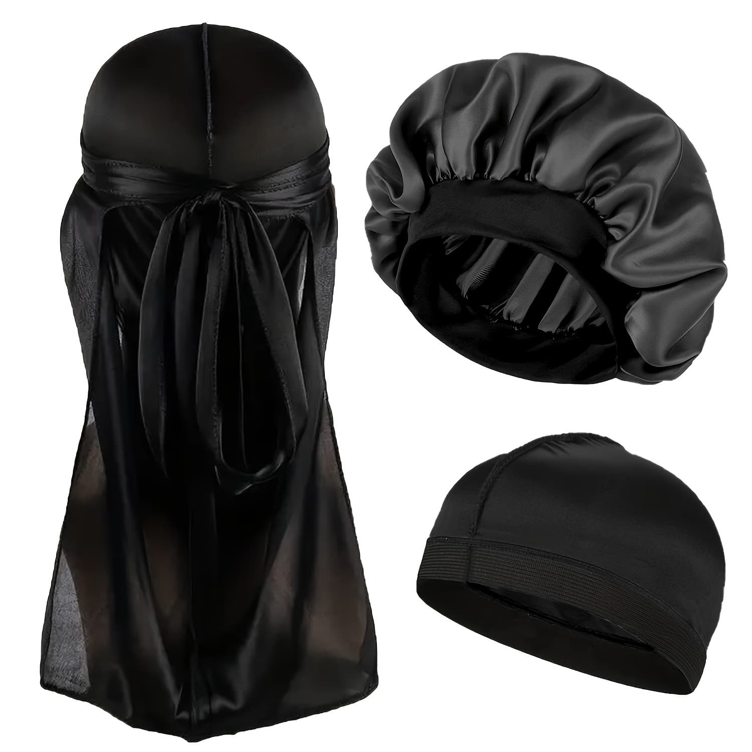 TEMU 3 Men's Durag+bonnet+dome Hat Blend Comfortable And Breathable Sleeping Bonnets