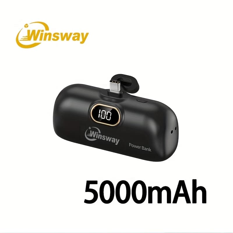 TEMU Winsway Bank 5000mah, 15w Pd Usb Charger, Lcd Screen Battery Pack, Works With 16/ Plus/15 Pro/15 Pro Max// /moto/lg, Perfect For Christmas Gifts