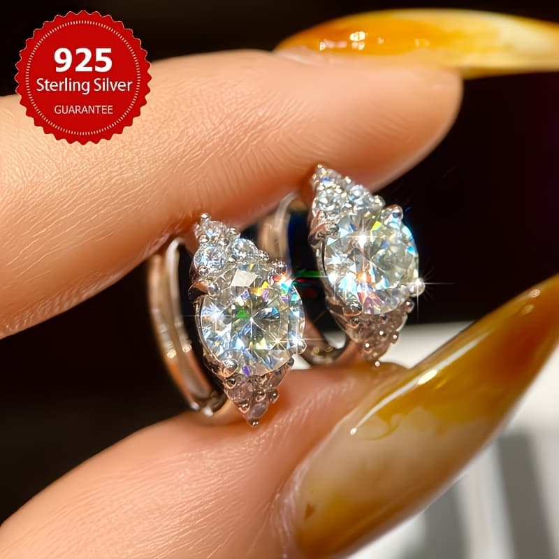 TEMU Shiny 1-carat Moissanite Earrings, 925 Sterling Silver Hoop Earrings, Wedding Earrings, Valentine's Day Gift, Luxurious Jewelry For Women, The For Your