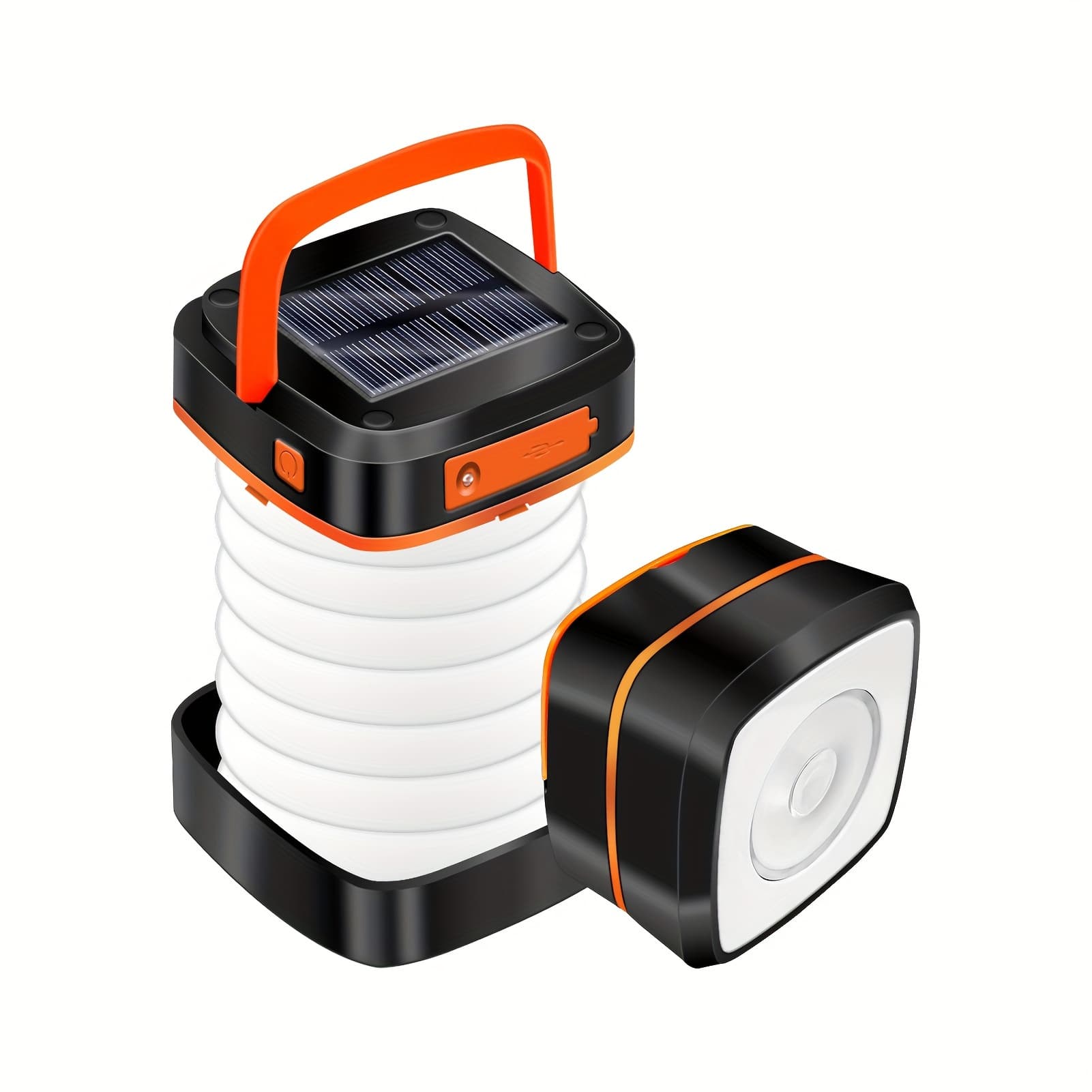 TEMU 2pcs Folding Solar Camping Lantern Flashlights, Mini Collapsible Usb Rechargeable Hanging Light Power Bank For Camping Emergency Power Outages Indoor Outdoor