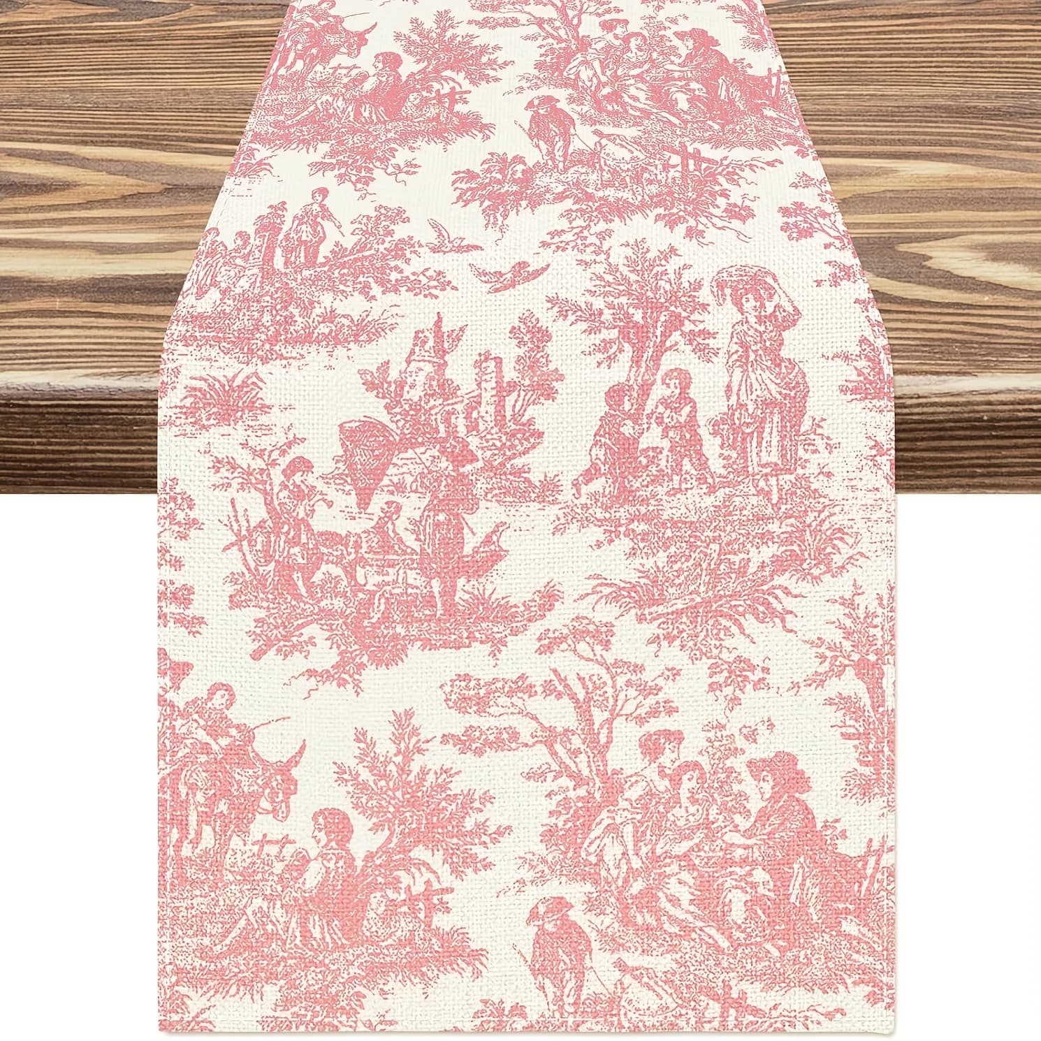 TEMU 1pc Spring Summer Pink Sketch Style Seasonal Table Runner Suitable For Kitchen Dining Table Home Indoor Outdoor Festive Decor