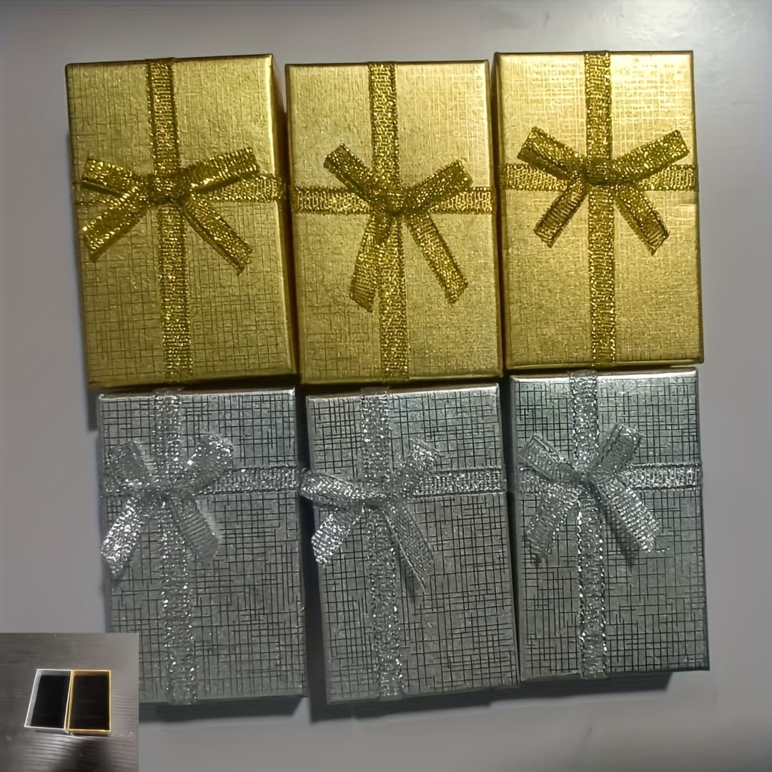 TEMU Gift For Her/him -themed Jewelry Gift Boxes, 6-pack, Golden And With Bow Knots, Sponge-lined, Lid Included - Ideal For Weddings, Anniversaries