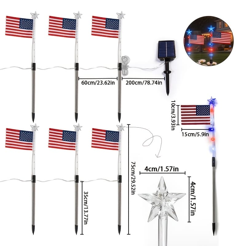 TEMU 6/15pcs Red White Flag Solar Lights Outdoor Decorations, Patriotic Decor For ;garden Lights, Stake Lights, Ideal For Yard, Garden, Pathway, Perfect Decorations For Day And Memorial Day.