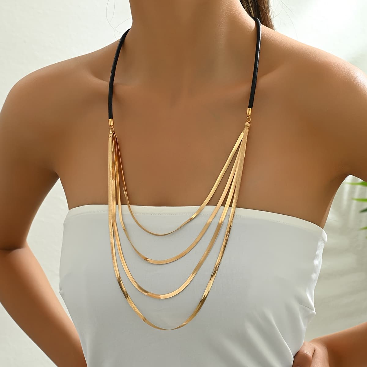 TEMU Autumn And Winter Women's Y-shaped Necklace, Snake Skin Chain Leather Rope Mixed Long Sweater Chain, Versatile Clothing Additions