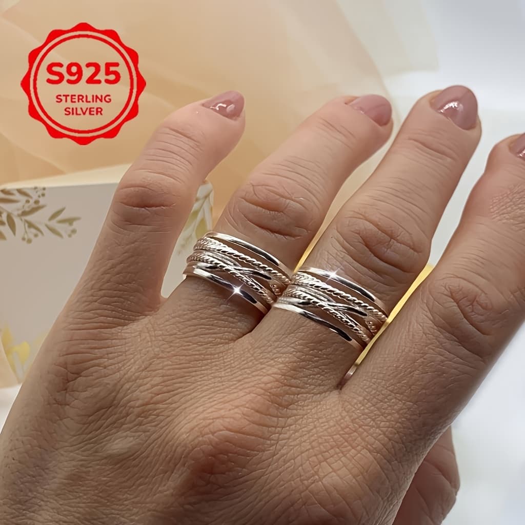 TEMU Thick Adjustable Rings With A Braided Design, Multi-layered In Silvery, Perfect For A Bohemian Style. Ideal Jewelry Gifts For Women