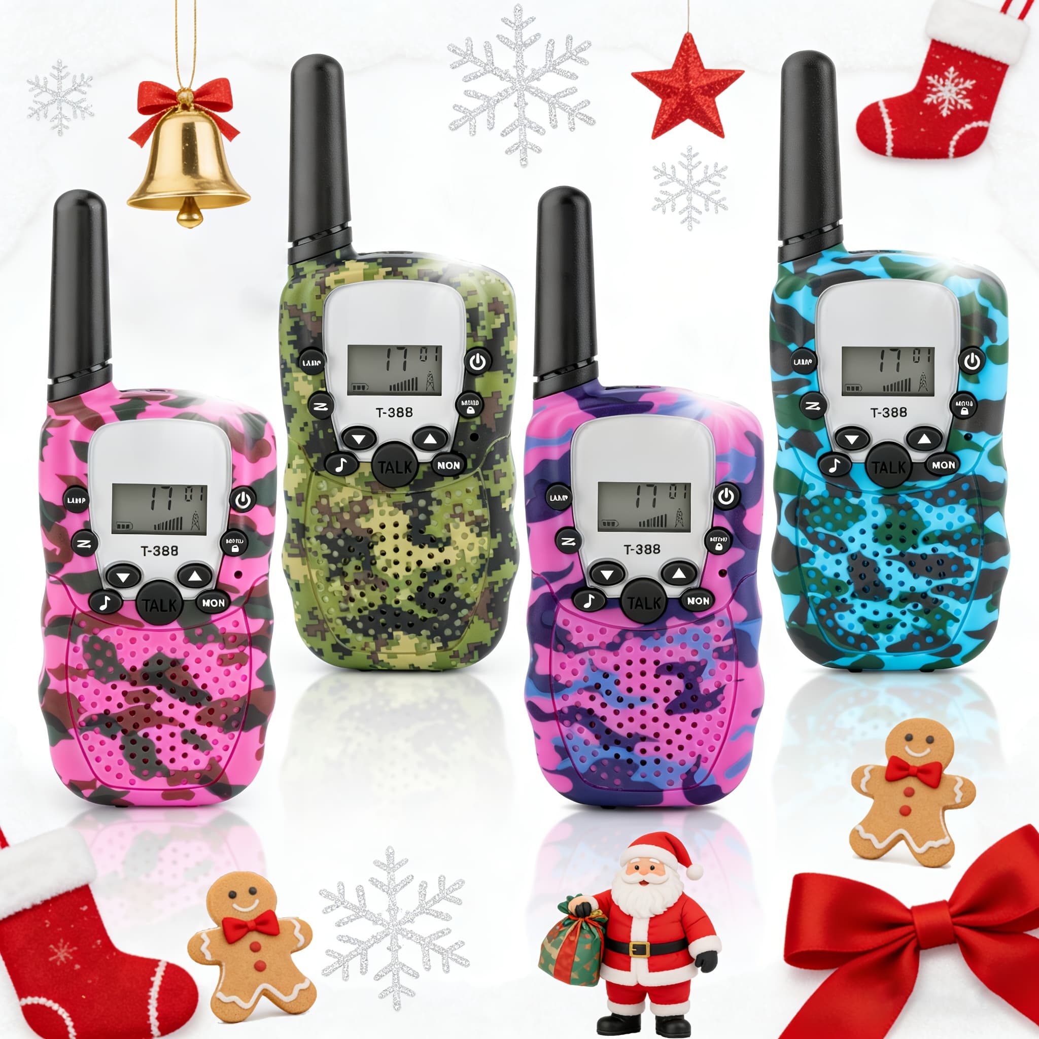 TEMU 2/4pcs Frs Radios 22--mile Long Range, Camouflage (blue/pink/green/red), Auto Mute Walkie Talkies For Camping Hiking Cycling Outdoor