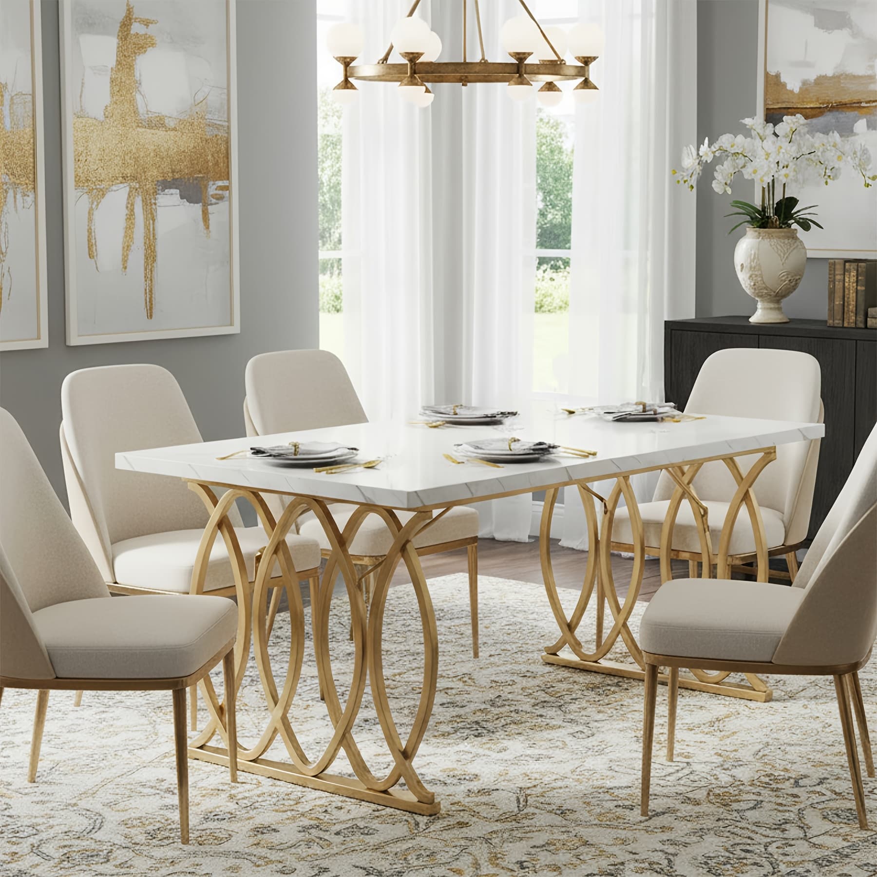TEMU Modern Dining Table, 63" Large Kitchen Table For 4-6 People, Unique Rectangular Dinner Table Kitchen & Dining Room Furniture With Marble Tabletop And Geometric Legs