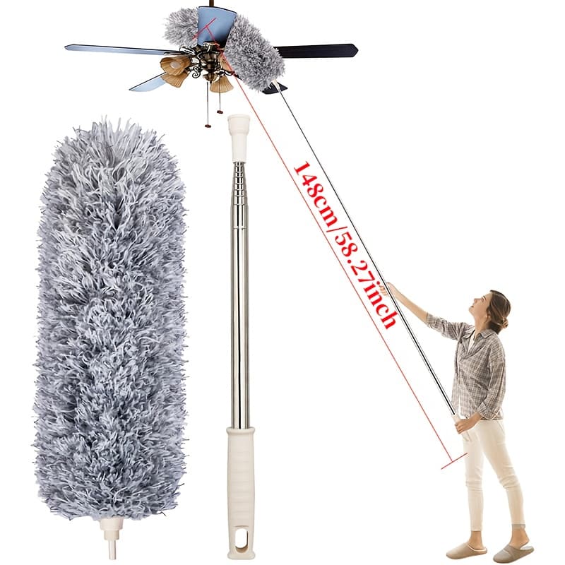 TEMU Adjustable And Microfiber Duster - Washable, Reusable Cleaning Tool For High Ceilings, Furniture, And Cars, 3 Red Symbols Of Approval, Dusting Tools For Cleaning