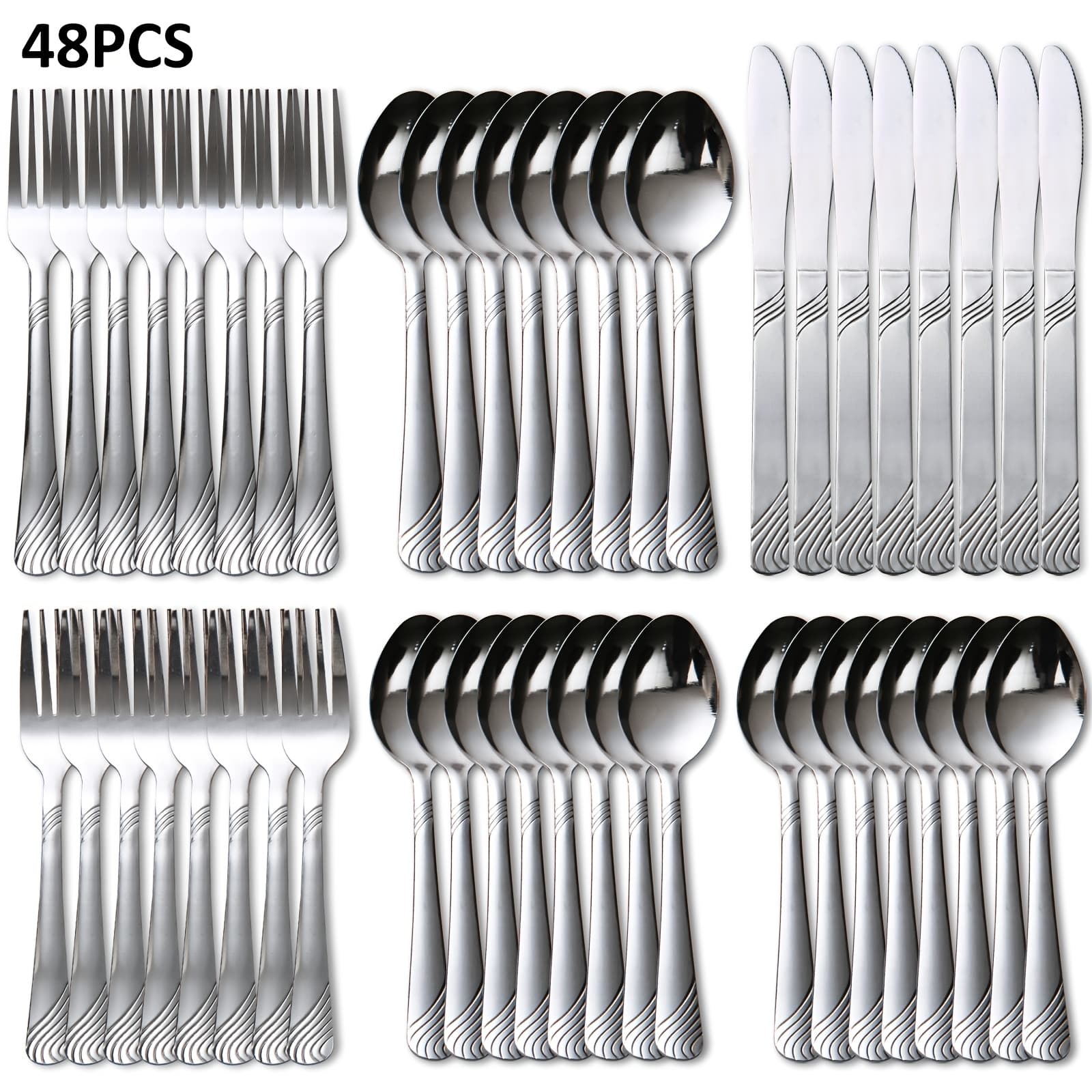 TEMU 48pcs Christmas Tableware Set, Stainless Steel Silverware Set, Cutlery Set Durable, Modern, For Home Kitchen Party Beer Festival Thanksgiving Easter Christmas Wedding