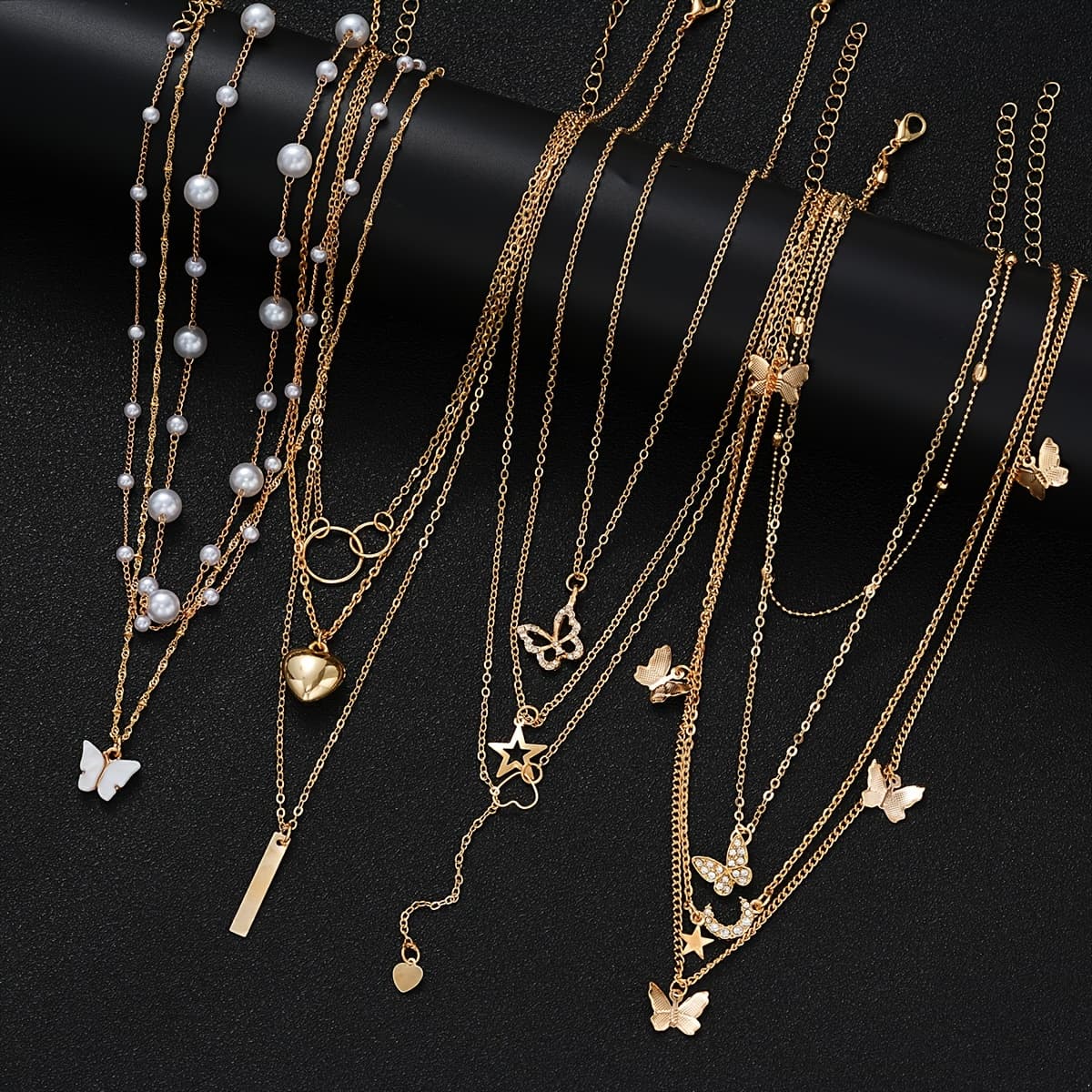 TEMU 11pcs Minimalist Pearl Pentagram Peach Heart Necklace Set Women' Dating Vacation Gift Party ()
