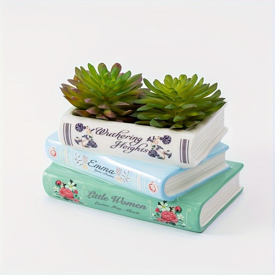 TEMU 1pc Creative Three-layer Ceramic Book Vase, Retro Book-shaped Vase, Decoration Ceramic Flower Pot, Suitable For Living Room, Shelf, Mantel, Dining Table Decoration