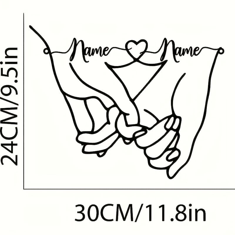 TEMU Customized Metal Wall Art Sculpture With Personalized Name And Heart-shaped Pattern - Hand-in-hand , Bedroom Wall Mounted, Ideal For Home Decoration And Wedding Gifts.