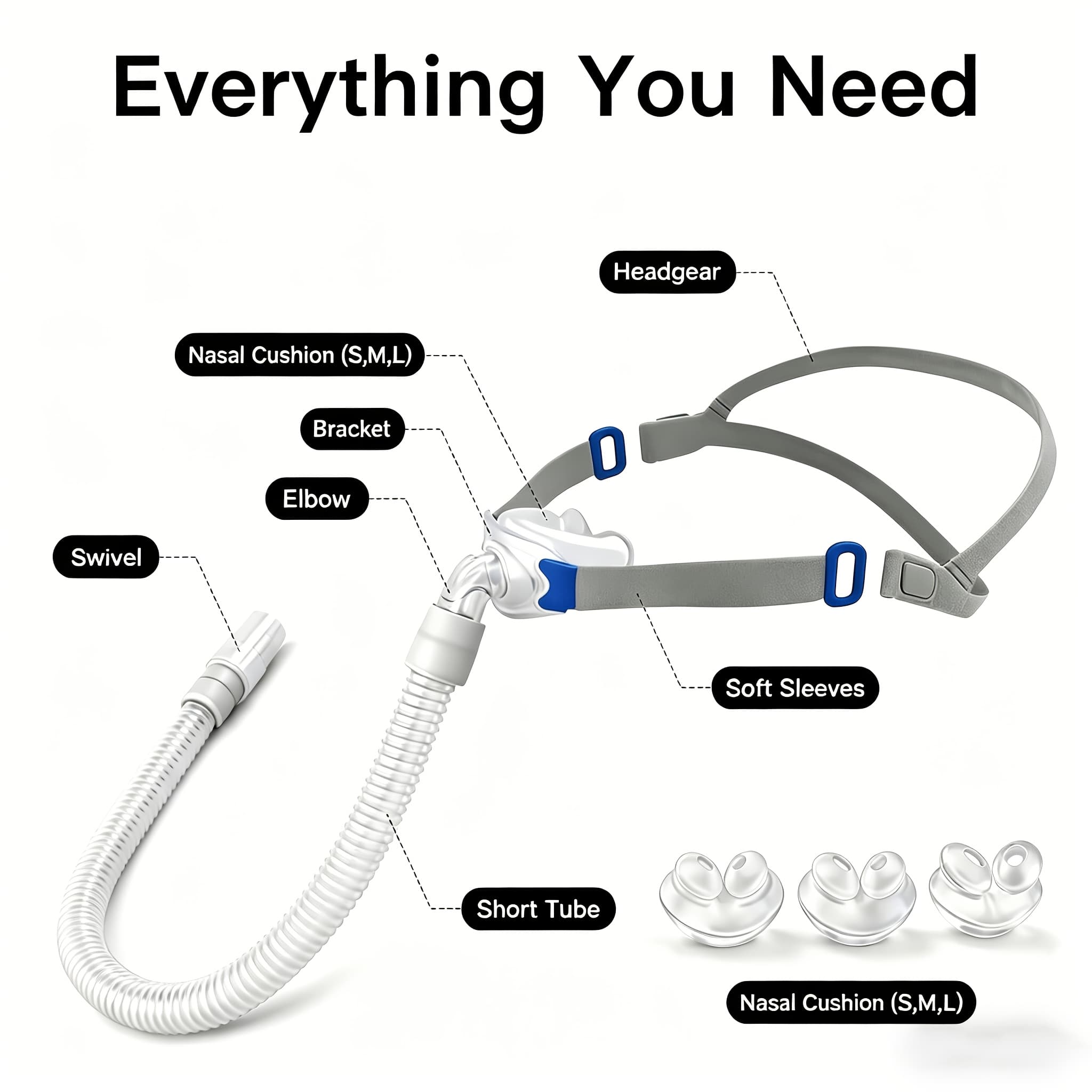 TEMU Universal Replacement Accessories Kit, Complete Set With Headgear, S/m/l Cushions, Tube And All Spare Parts