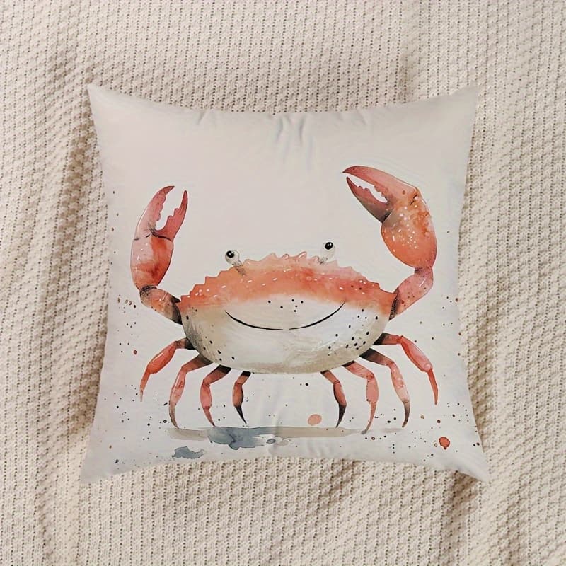 TEMU Chic Watercolor Crab Throw Pillow Cover - Nautical Sea Animals Theme, Decorative Case For Decor, 18" X 18",