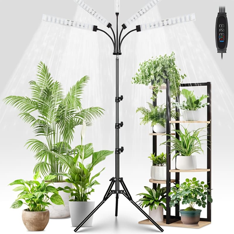 TEMU Indoor Plant Growth Light Full With Tripod, Indoor Growth Tall Plant Light With Flexible Tube, 3 Adjustable Colors, Multi-head Growth Light With 3/9/12h Timer And 10 Brightness Levels
