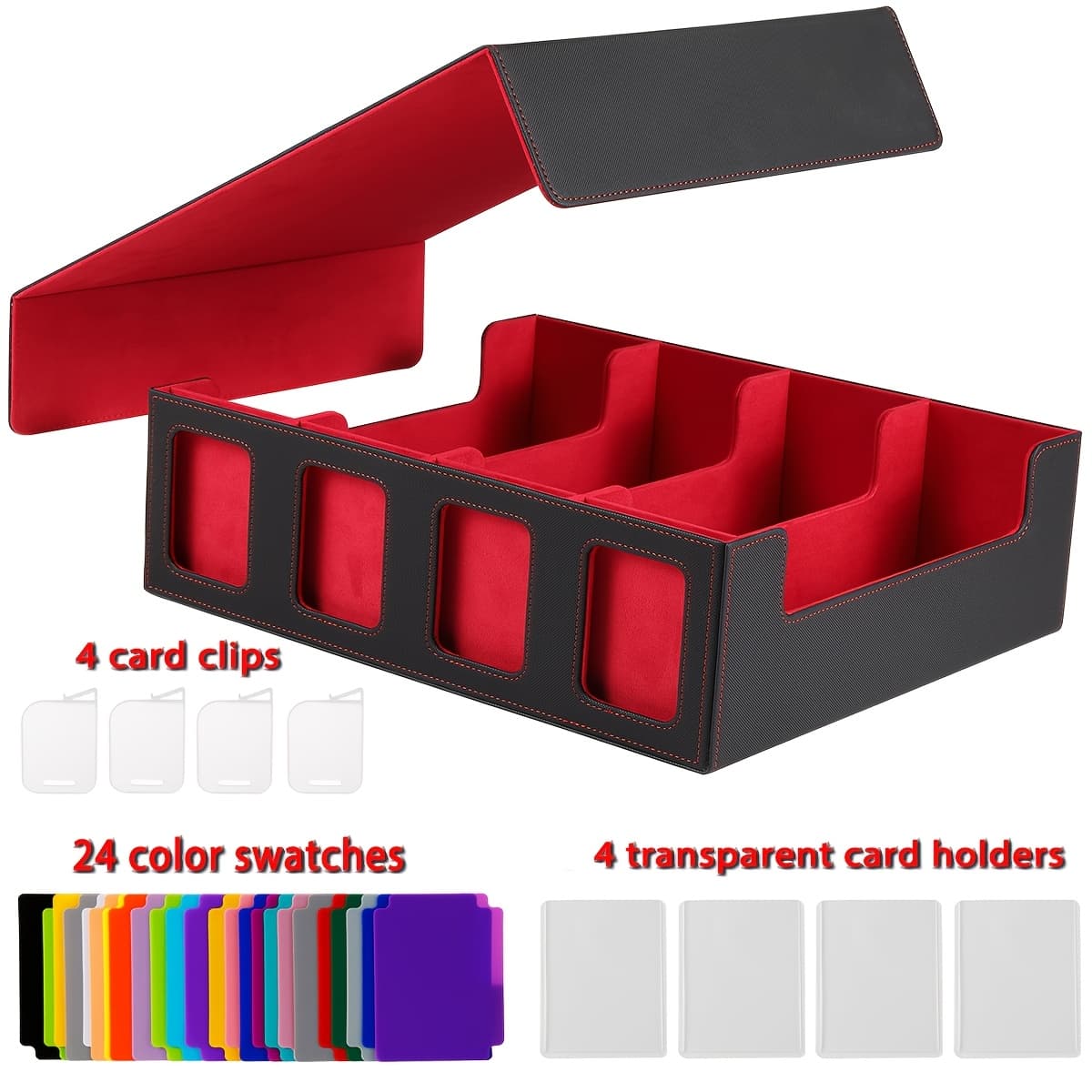 TEMU Card Cartridge Display Window, With 24 ; 4 Card Sleeves; 4 Grid Boards, Card Storage Box, Of Holding Over 1200 Single Set Cards, Strong Magnetic Card Box, Suitable For Gaming Cards