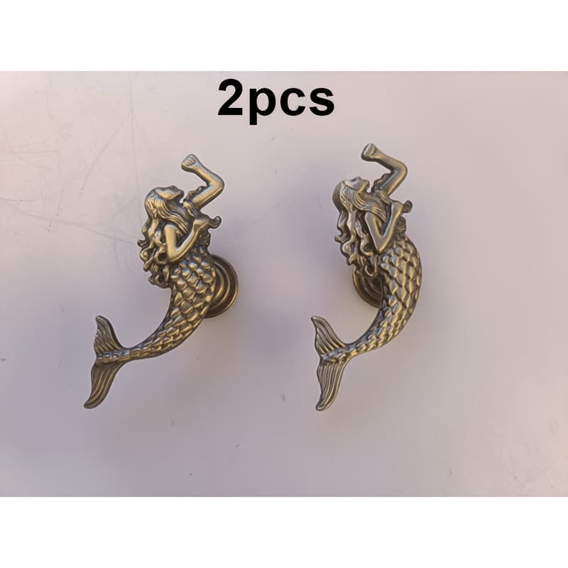 TEMU 2-pack Mermaid Cabinet Pulls - Alloy Polished , Mermaid-shaped Design Drawer Handles For Dresser, Closet, Kitchen Furniture Hardware (durable & Stylish), Mermaid Accessories