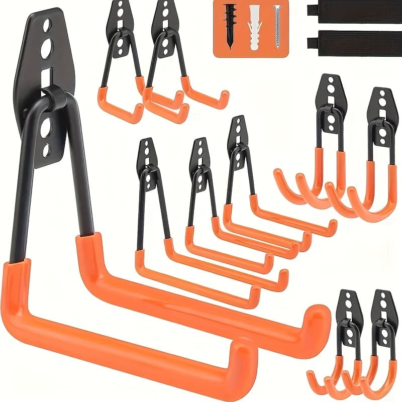 TEMU Upgraded 12pcs Heavy Duty, Utility Steel Garage Storage Hooks, Wall Mount Garage Organizers And Hangers For Organizing Power Tools, Ladders, Bulk Items, Bicycles (orange) Garage Storage
