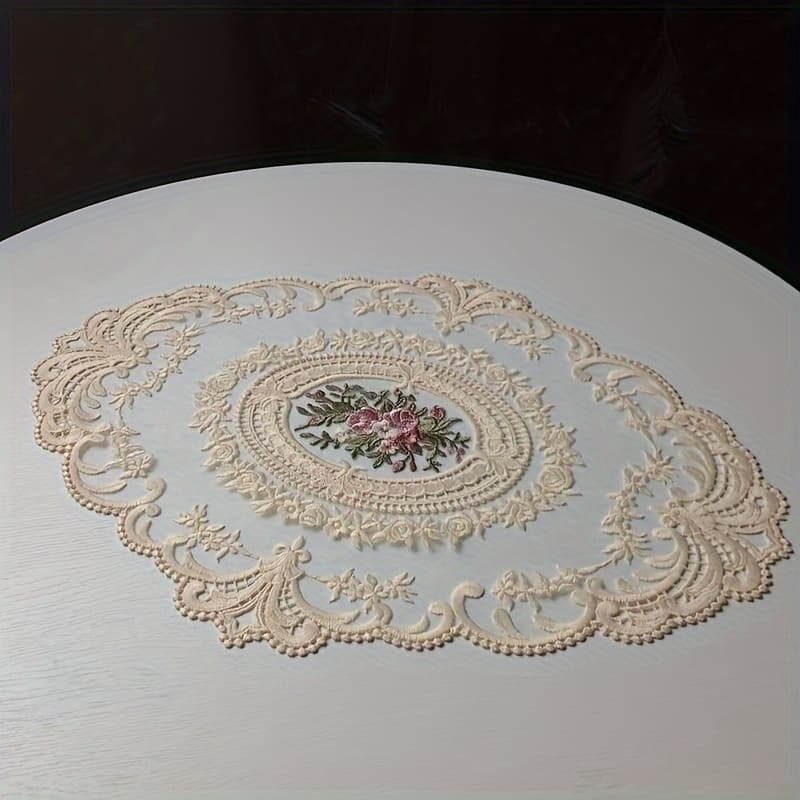 TEMU Vintage-inspired Handmade Crochet Round Tablecloth With Elegant Hollow-out Design For Room Decor