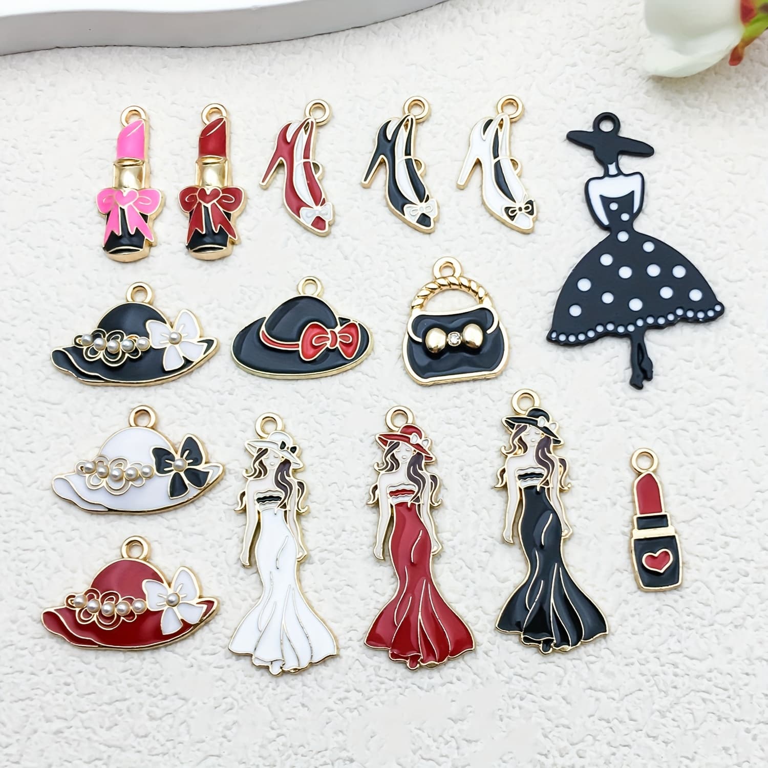 TEMU 15pcs Sailanzi Enamel Charms Suitable For Jewelry Making, Diy Crafts - Colorful Glossy Pendants With Hearts, Animals, Flowers, Lips, Crowns, Bows For Necklace, Bracelet, Keychain Charms