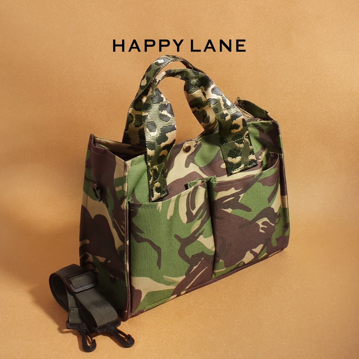 TEMU [happy Hot Item] Camouflage Handbag For Women, Green-brown Camo Print, Comes With Matching Removable Wide Shoulder Strap, Metal Snap Closure, Large Capacity Tote Bag, Or Crossbody