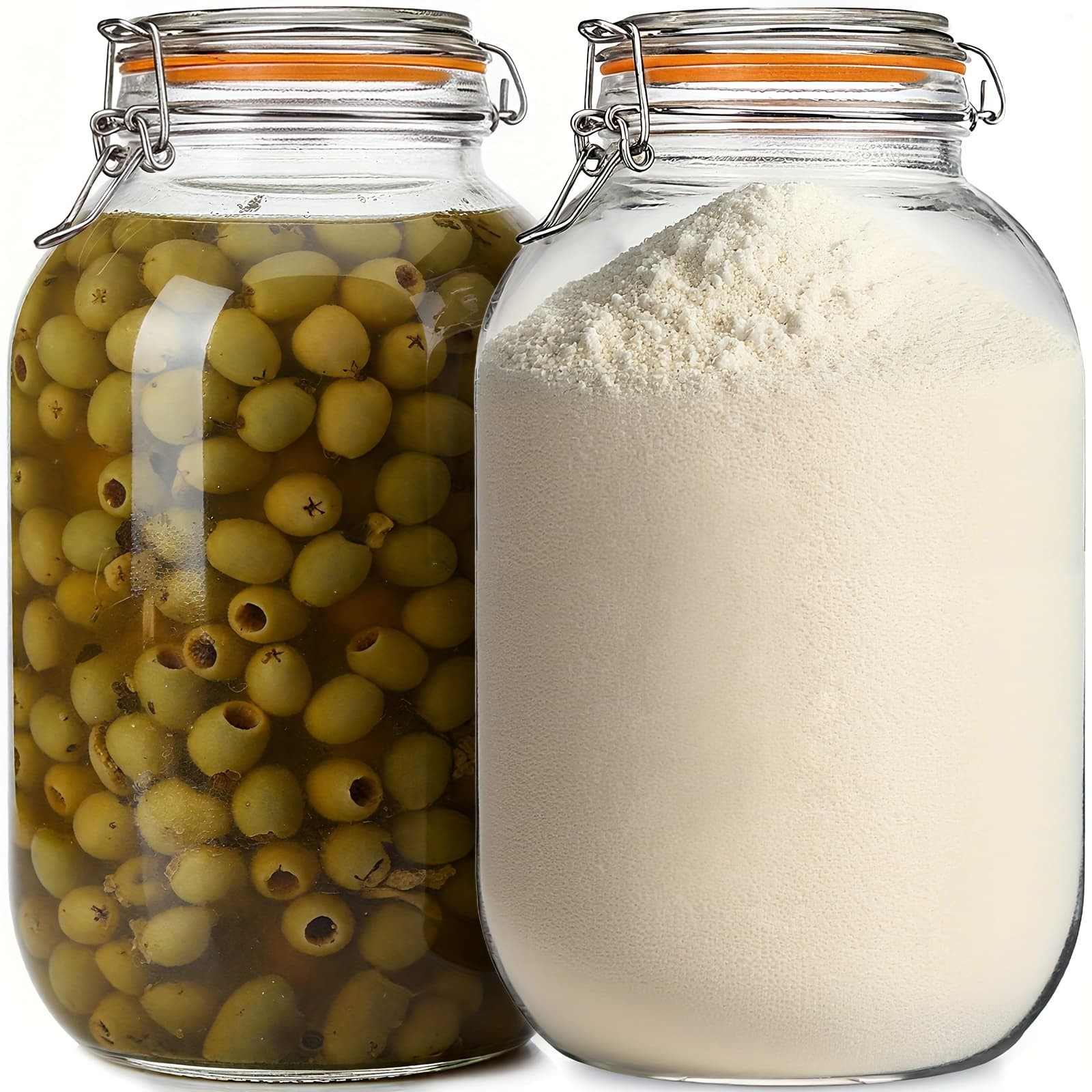 TEMU Glass Jars With Airtight Lids, 2 Pack - 1 Gallon Wide Mouth Storage Mason Jars With Hinged With 1 Replacement Silicone Gaskets For Fermenting, Canning, Preserving Christmas Day Item Decoration