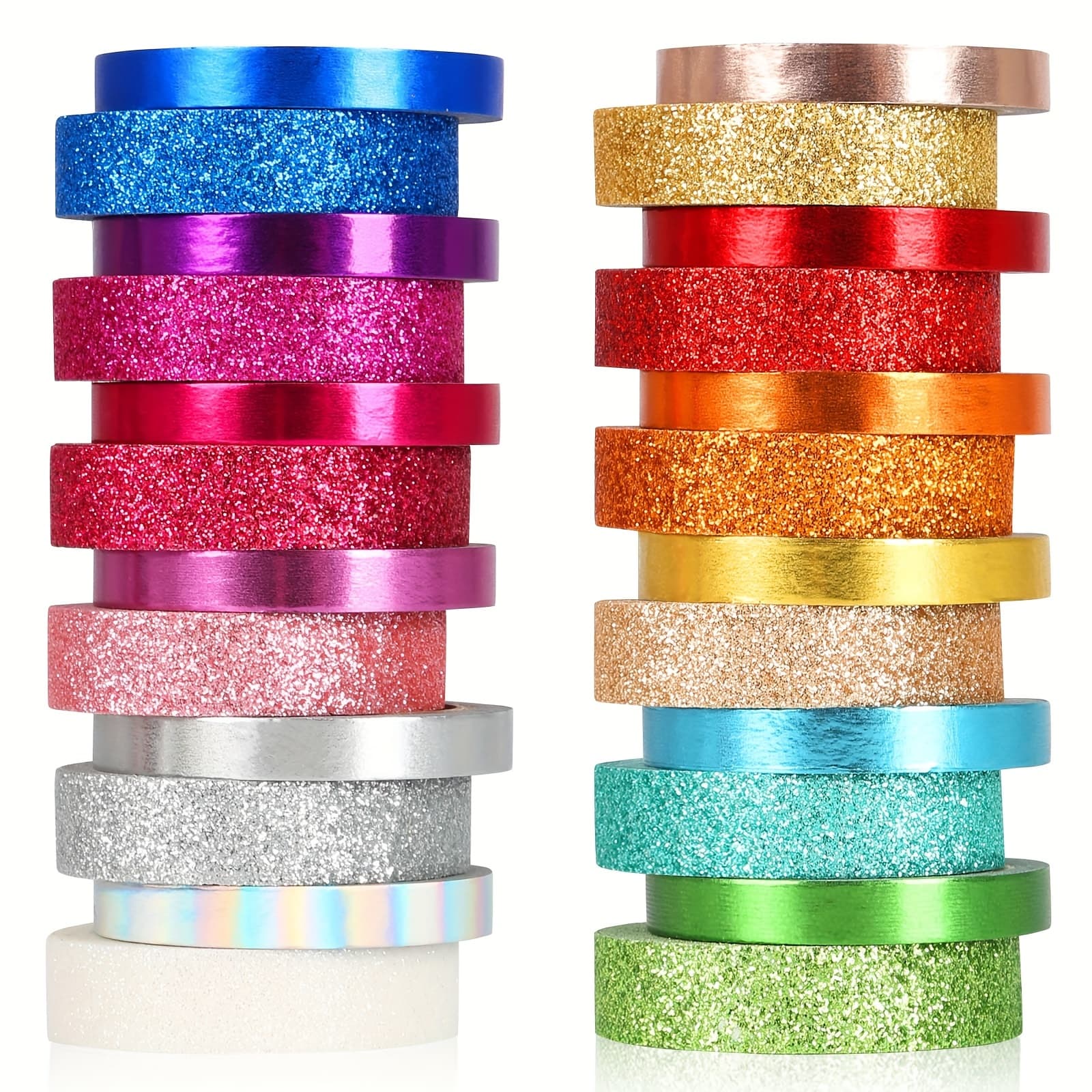 TEMU 24 Rolls Glitter Foil Washi Tape Set - 6mm And 10mm Colored Decorative , , Decor And Crafts