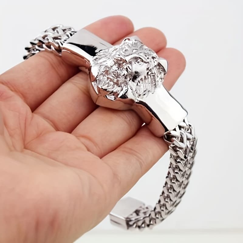 TEMU Domineering Animal Bracelet Men's 304 Stainless Steel Braided Chain Wristband Bracelet Hip-hop Trendy Jewelry