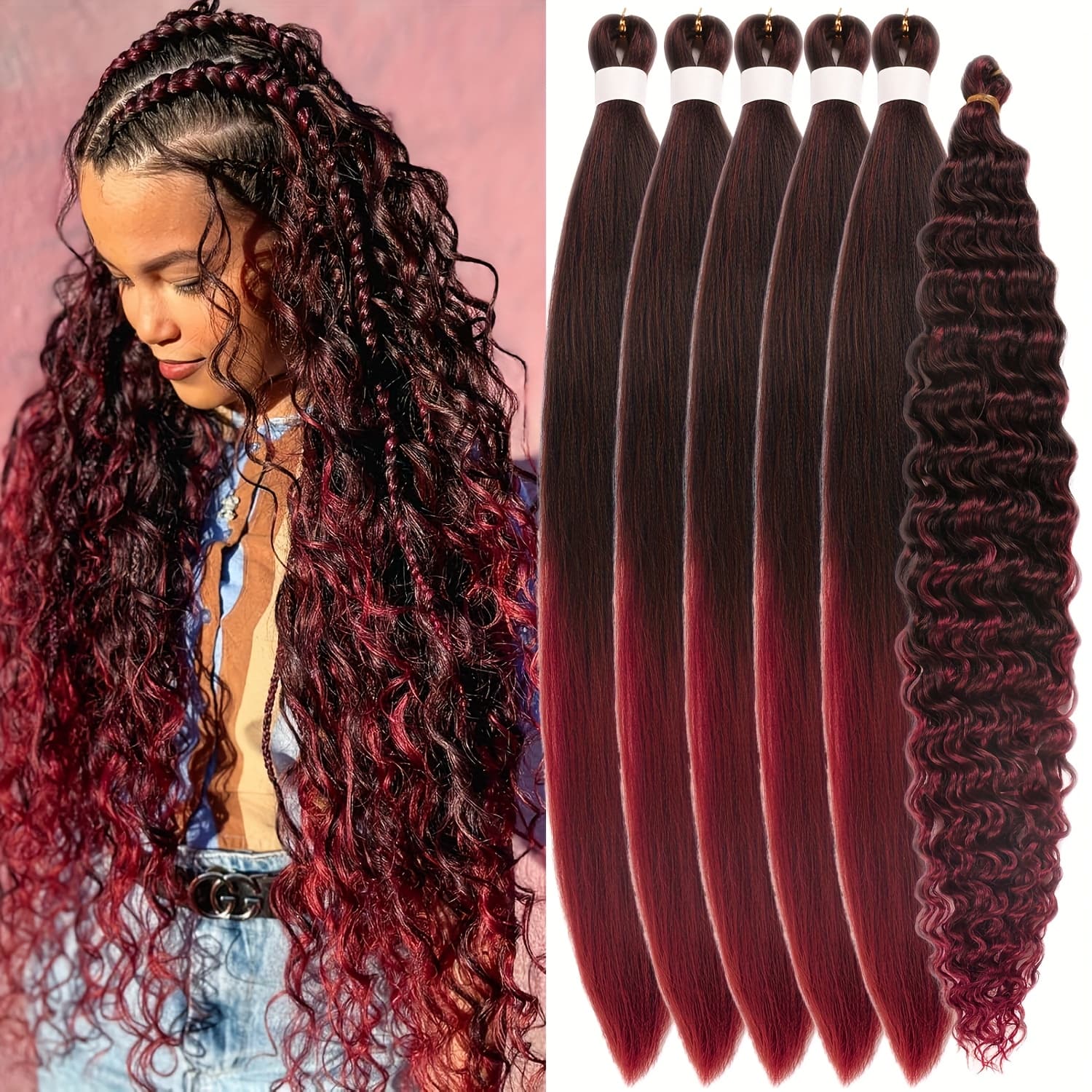 TEMU Pack Of 6 26 Inch Pre-stretched For Braiding, Curling And Crochet Styling With Deep Curls And Synthetic Strands