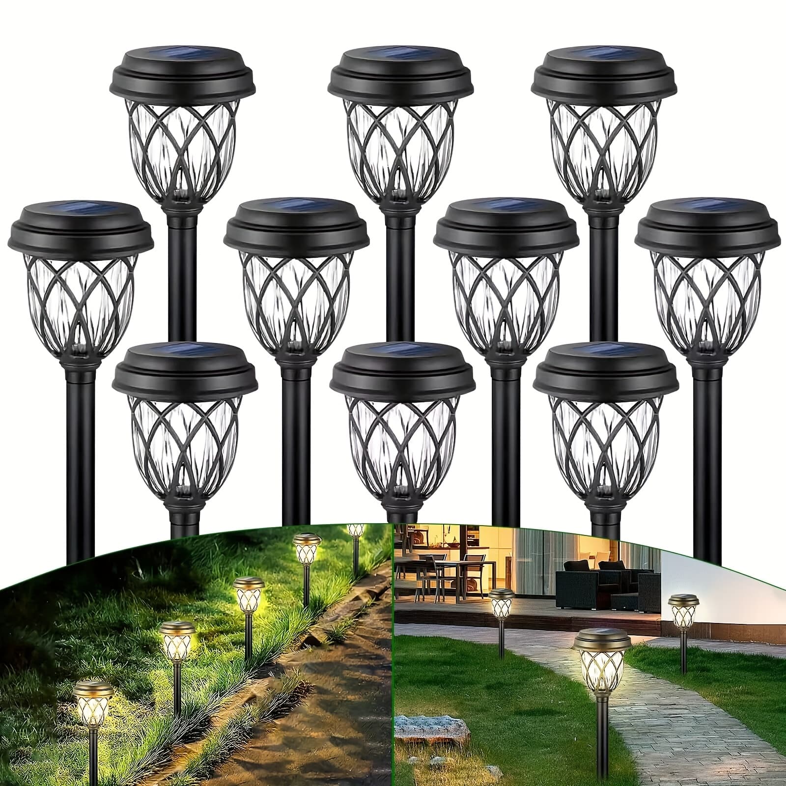 TEMU Led Solar Light Outdoor Passage, 10 Pack Solar Garden Lights, Garden Pile Lights, Automatic , Solar Light Outdoor Ip44 Waterproof, Suitable For Courtyard, Courtyard, Garden, Walkway Decoration