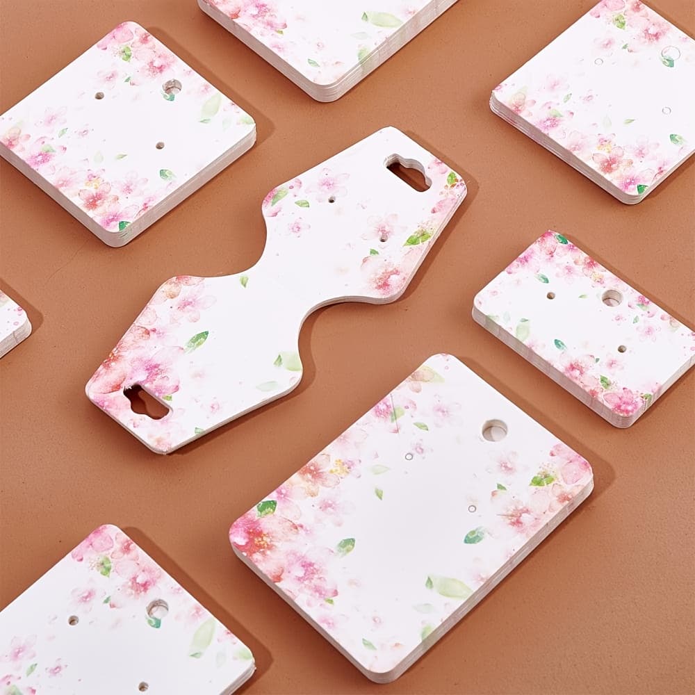 TEMU 200pcs White Cardboard Jewelry Display Card Set, 4 Floral Pattern Styles, Earrings And Necklace Packaging, Pink , 50pcs Each