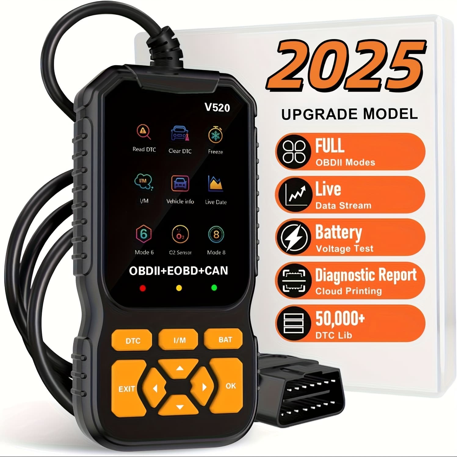 TEMU Professional Diagnostic Scanner Tool, Usb Powered, Engine Fault Detector, Code Reader, Battery Tester, I/m Ready, 10 Language Support, Suitable For All Obd Ii Cars , No Battery Required