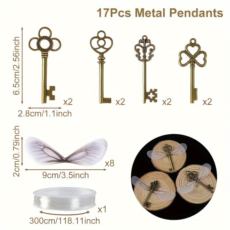 TEMU 17pcs, Christmas Dragonfly Vintage Metal Key Pendants, Christmas Tree Pendant, Christmas Decor, Rustic Wedding Party Decoration Hanging Additions, Christmas Gifts, Xmas Party Supplies