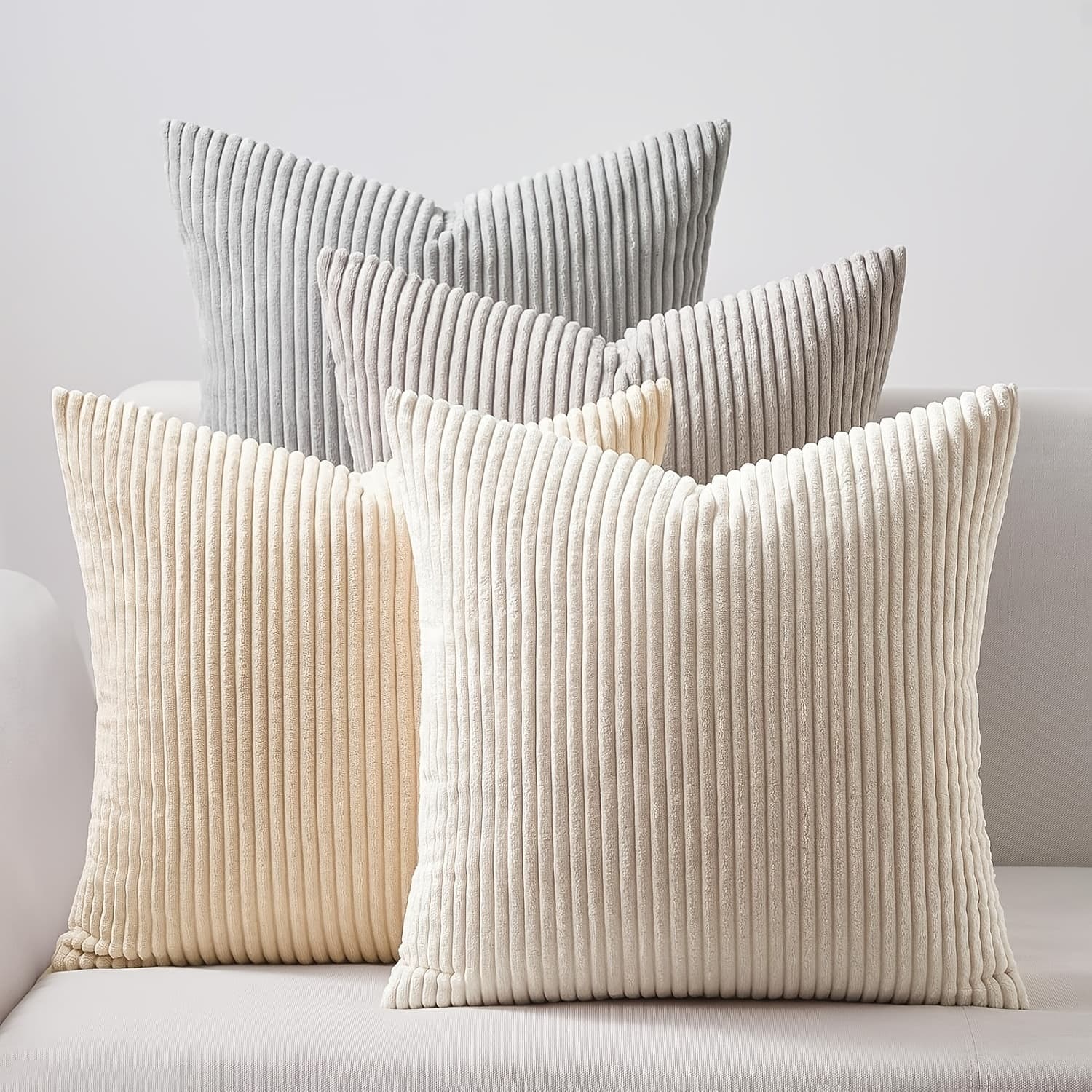 TEMU 4pcs Festive Decorative Striped Corduroy Neutral Decorative Cushion Cover, Square Cute Pillowcase, Suitable For Party, Holiday, Bedroom, Sofa, Balcony, Living Room, Home Decoration
