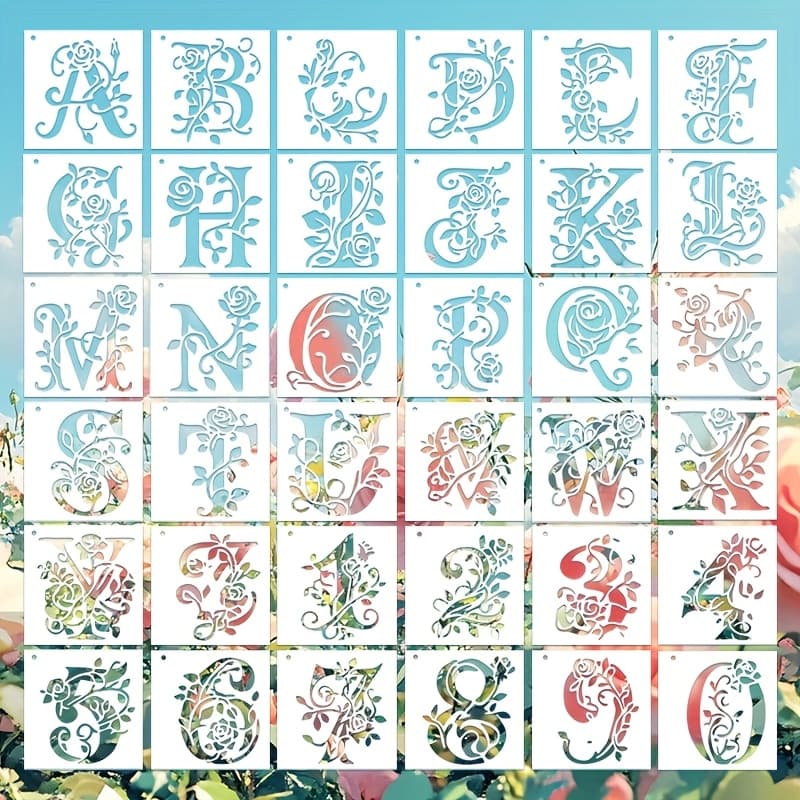 TEMU 36pcs Alphabet And Number Stencil Set, Painting Templates, Suitable For Painting, Wall Decoration, Textile Printing, , Gift Box, Card Making, Canvas Bag Modification, Multi-scene Tool Decoration