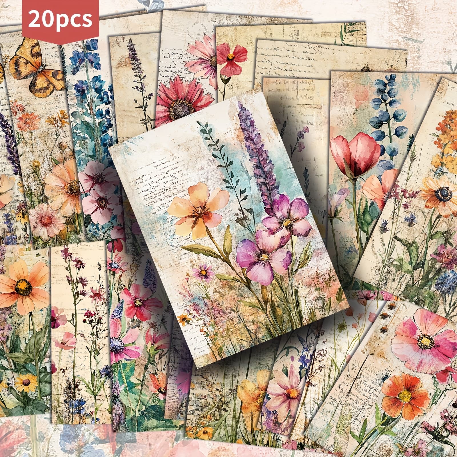 TEMU 20-pack Vintage Floral Theme Postcards - 4x6 Inches Vintage Floral Junk Journal Paper, Classic Pinup Illustrations, Collectible Decorative Painting Cards For Scrapbooking & Crafting