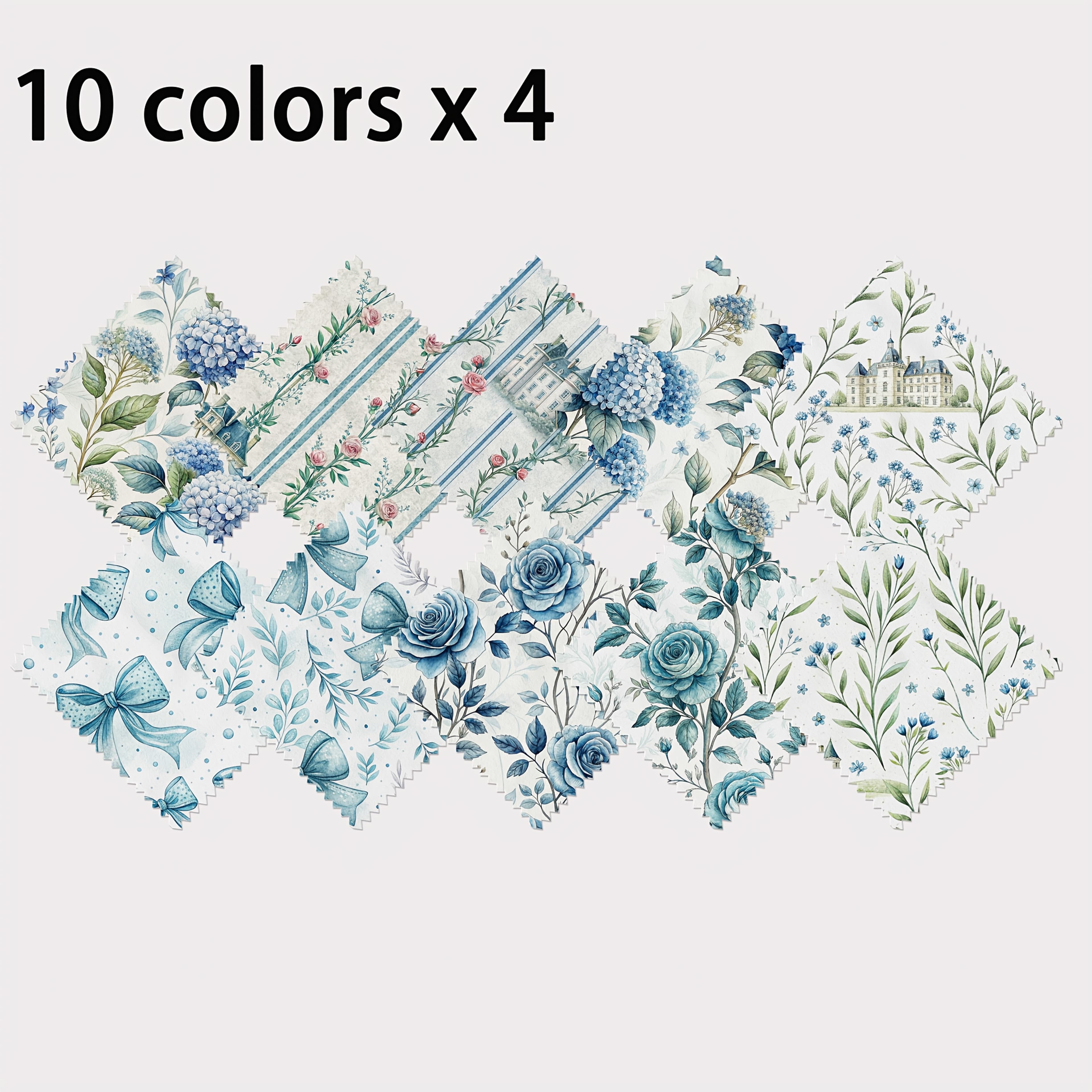 TEMU 40pcs Charm Pack Assortment, Hydrangea Pattern, Handmade Texture Style Elements, 10 Styles 120g Polyester Fabric, Suitable For Quilting, Craft Projects, Wallet Making, Gift , Bag Making